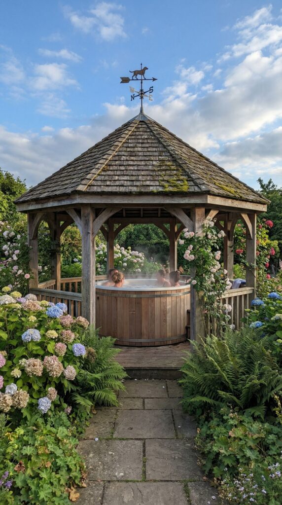 Hexagonal Wooden Gazebo with Shingled Roof