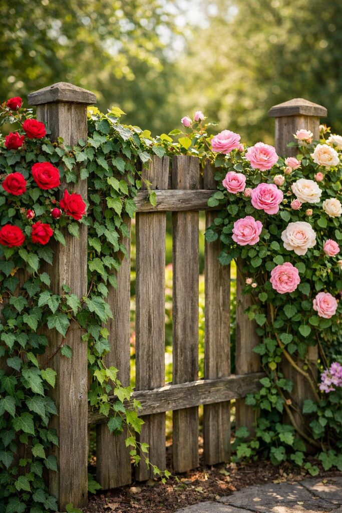 Incorporate climbing plants like ivy or roses