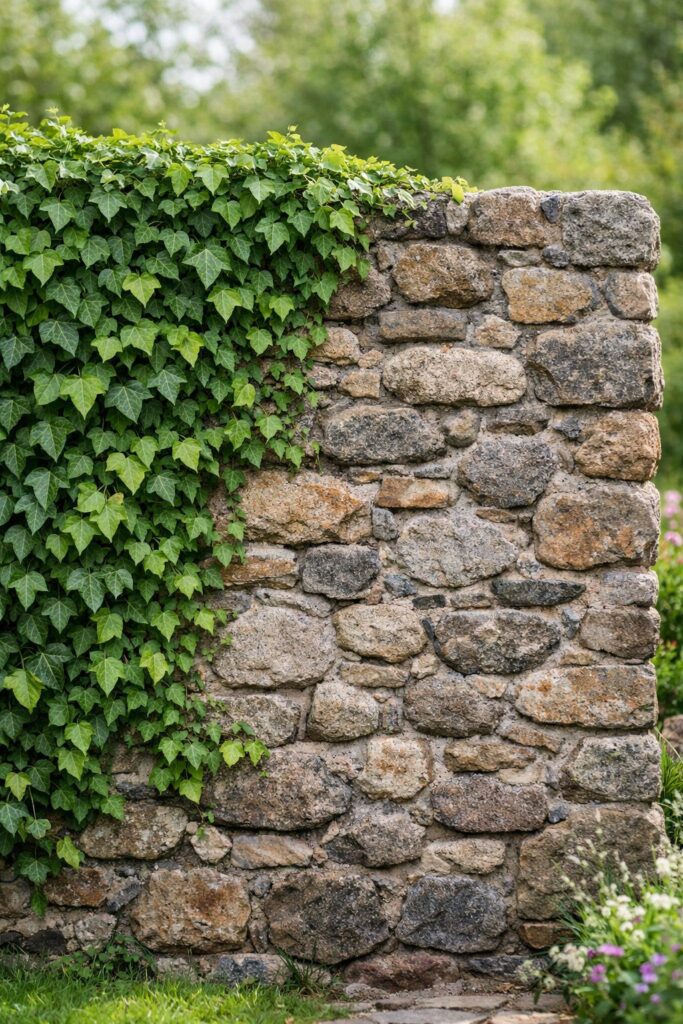 Natural stone walls with creeping ivy