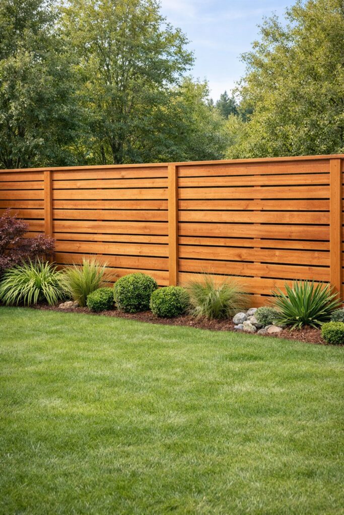 Slatted cedar fence