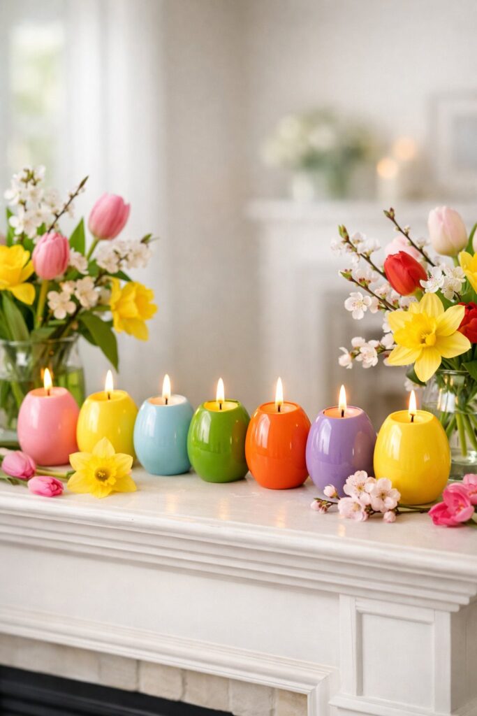 Add a set of colorful egg-shaped candle holders