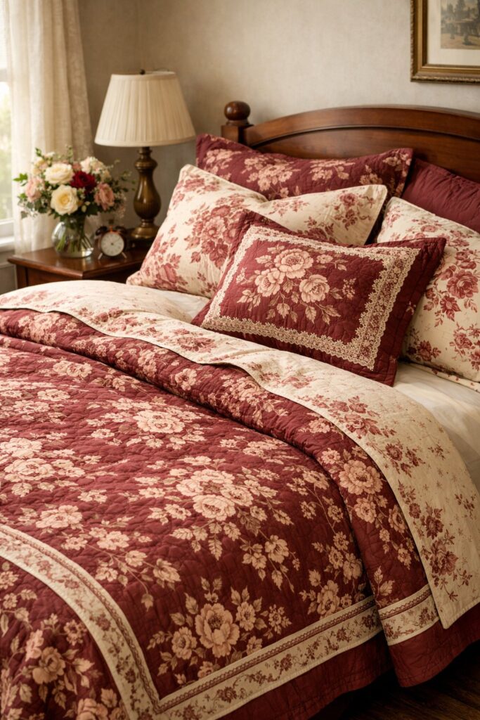 Burgundy and Cream Floral Set