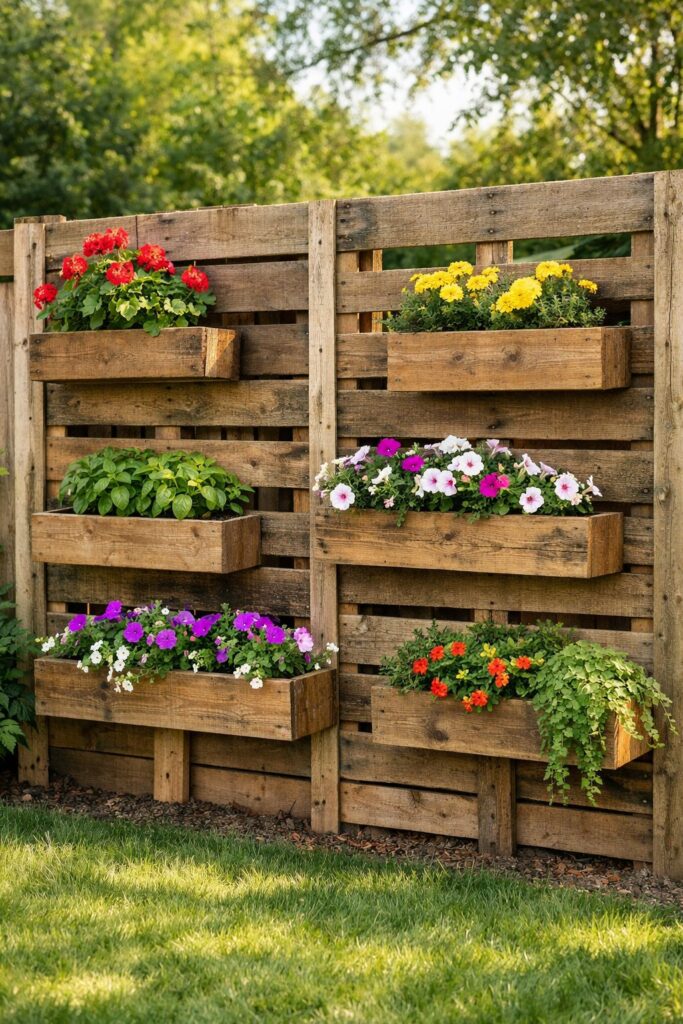 DIY Pallet Fence with Built-In Planters