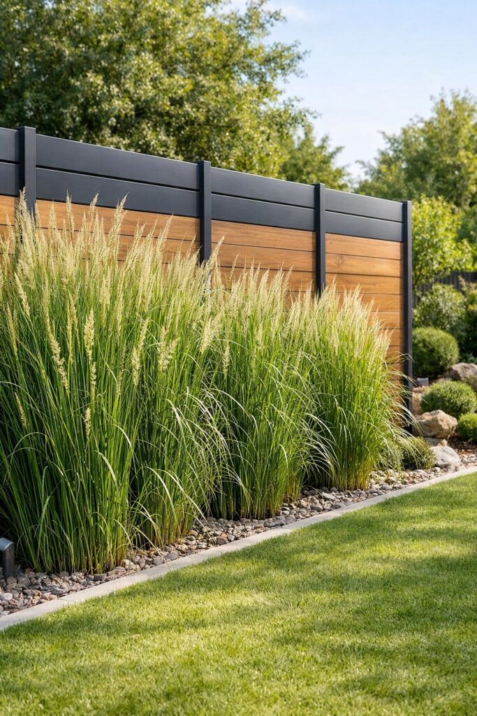 Fencing combined with tall ornamental grasses