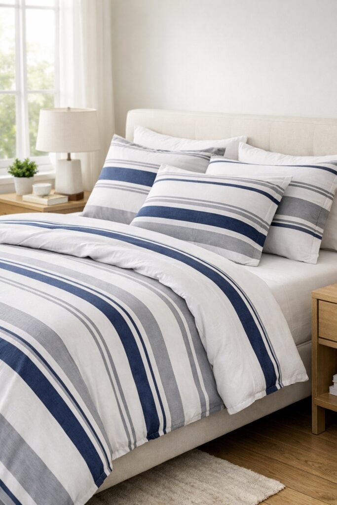 Try striped bedding for a classic, timeless look
