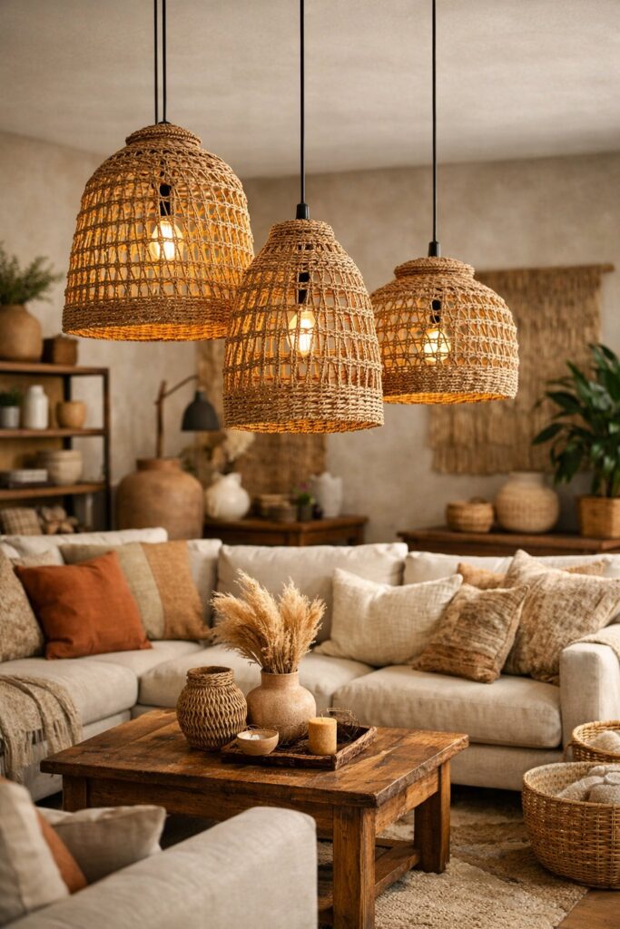 Use woven seagrass pendant lighting