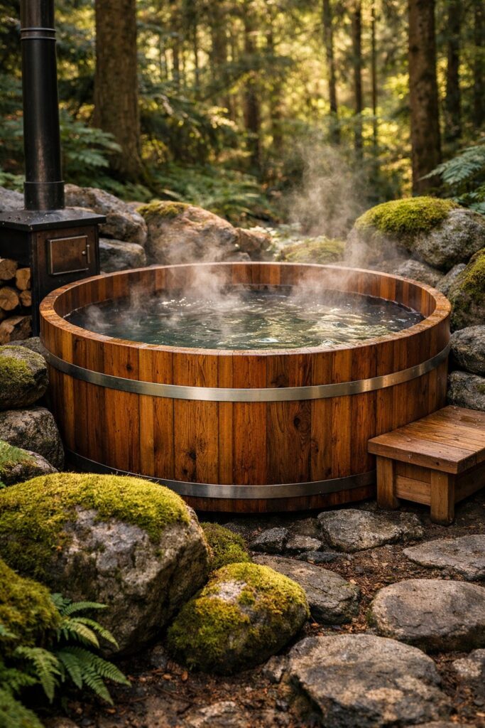 Nature-Inspired Hot Tub with Moss and Stone Accents