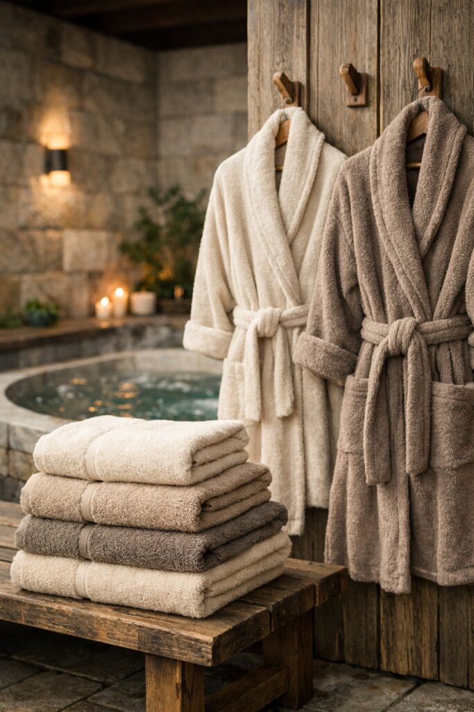 Neutral-toned towels and robes