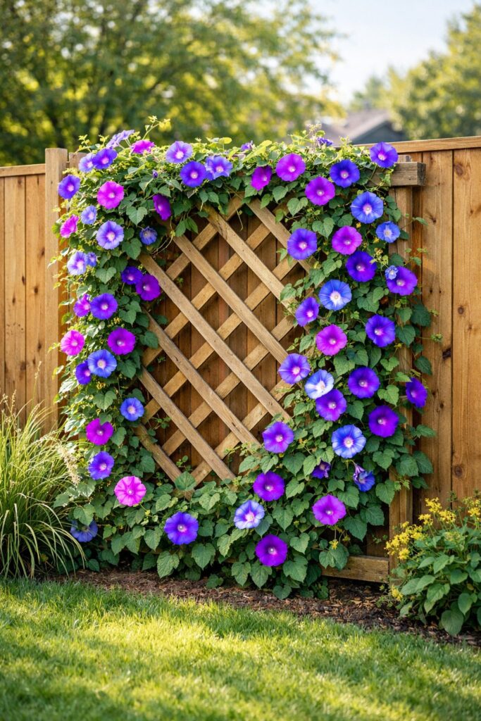 Trellis with morning glories