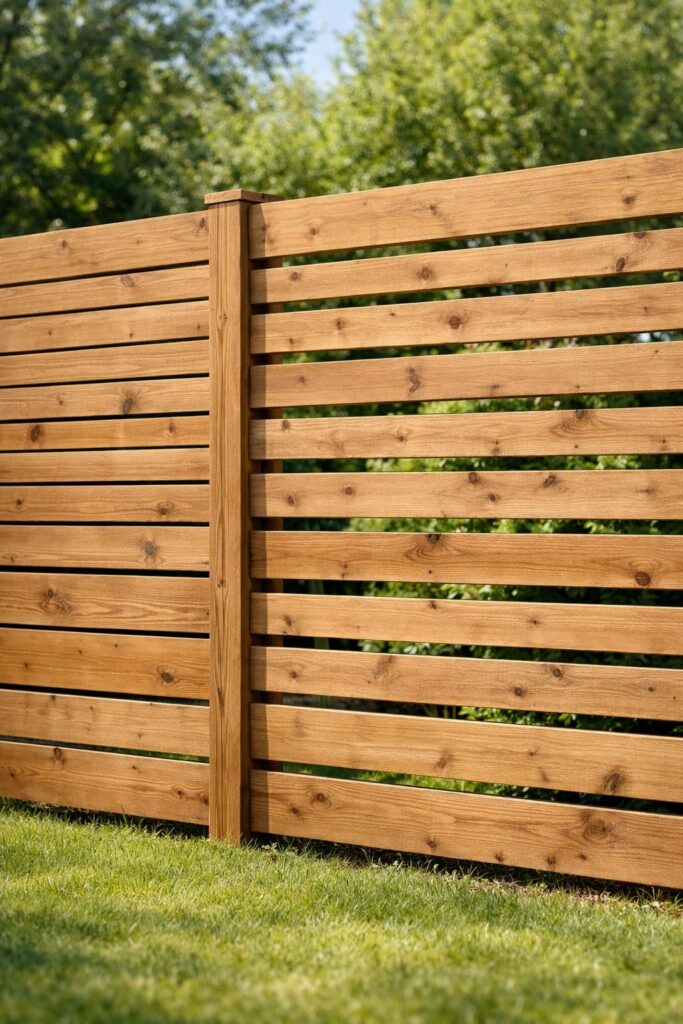 Wooden Slat Fence with Spacing Variation