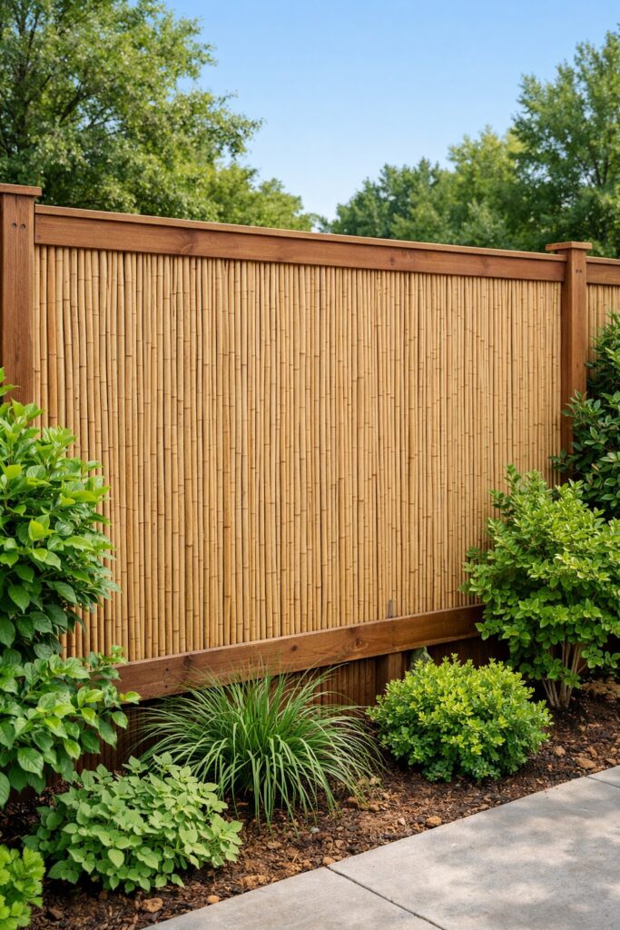 Bamboo reed fencing attached to existing fences