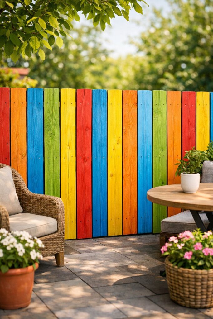 Colorful painted wooden fence