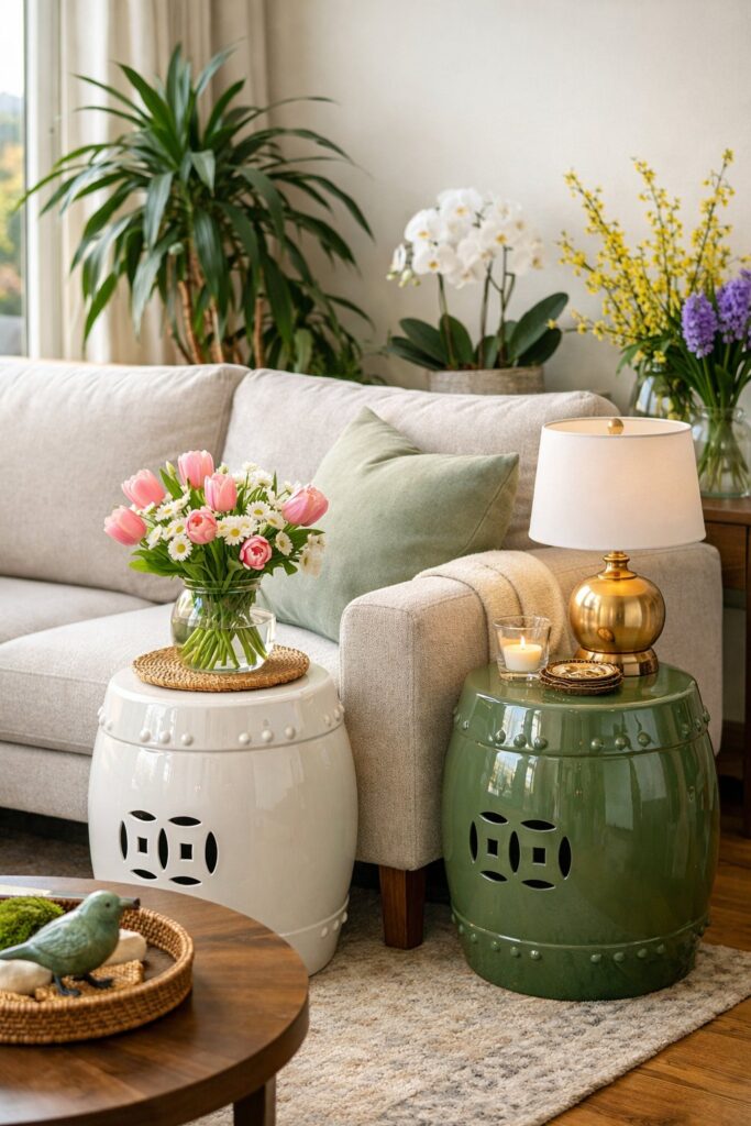 Incorporate garden stools as side tables