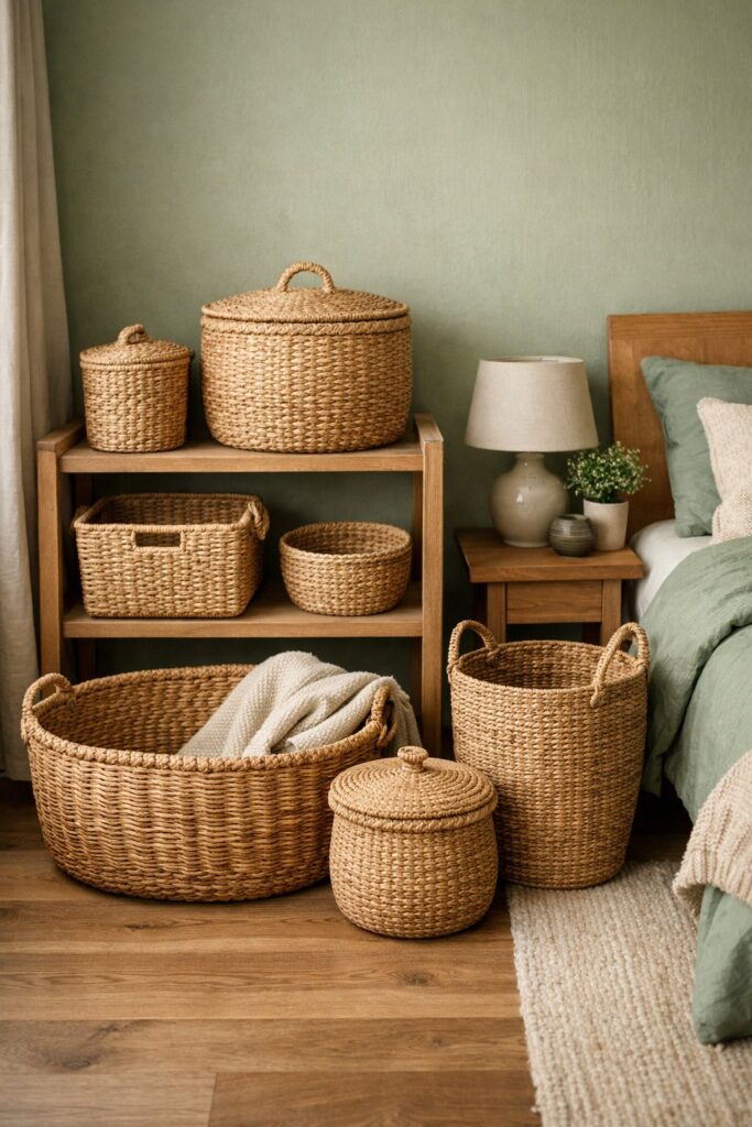 Textured woven baskets for storage