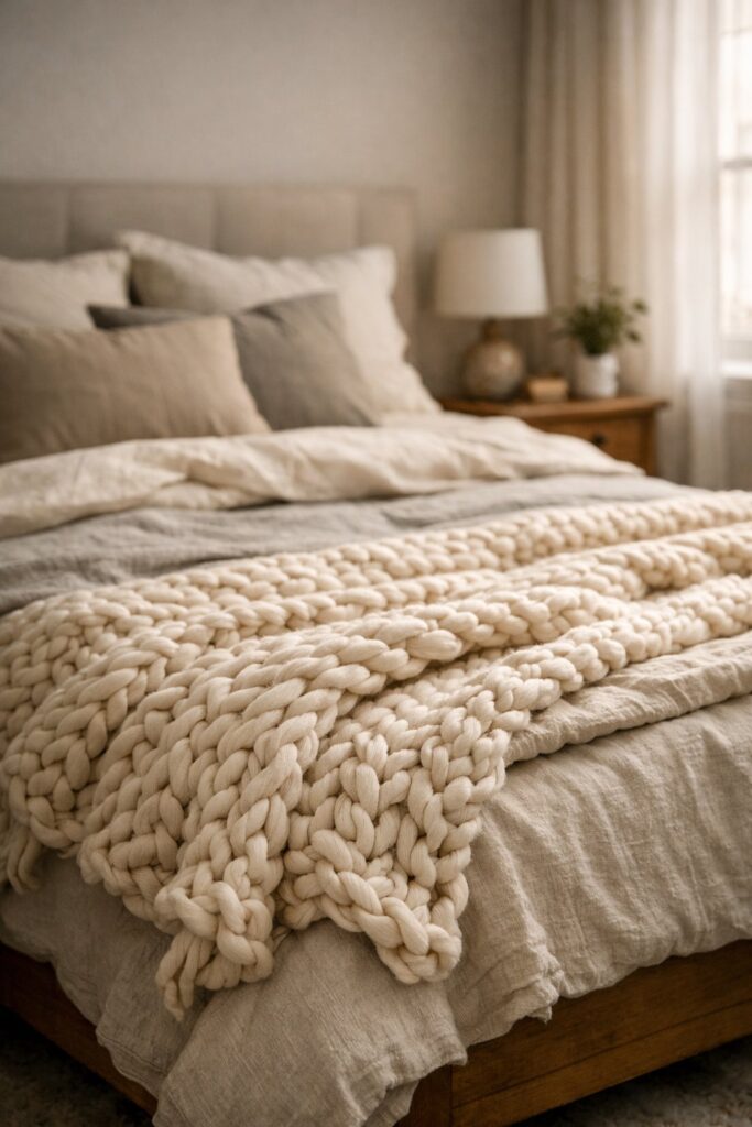 Add a chunky knit throw for texture and warmth