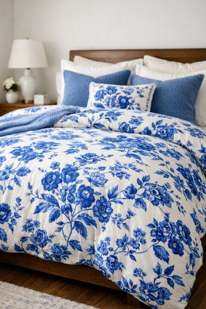 Blue and white floral duvet cover