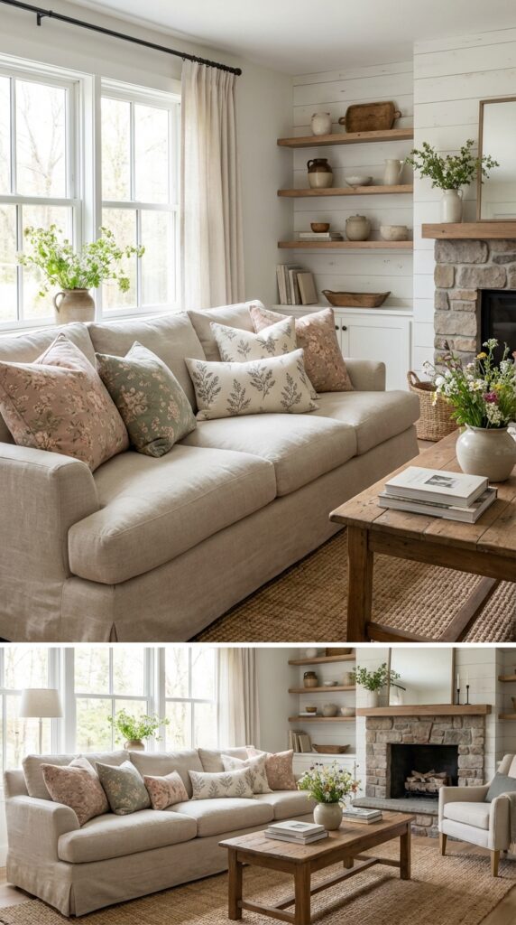 Floral Throw Pillows with Botanical Prints