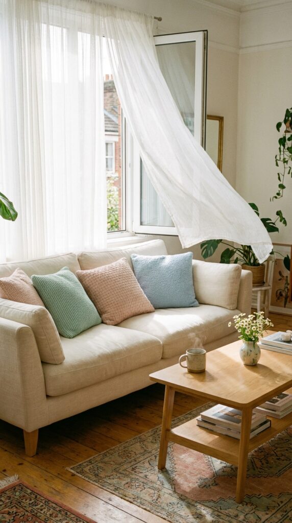 Pastel throw pillows to lighten up living spaces