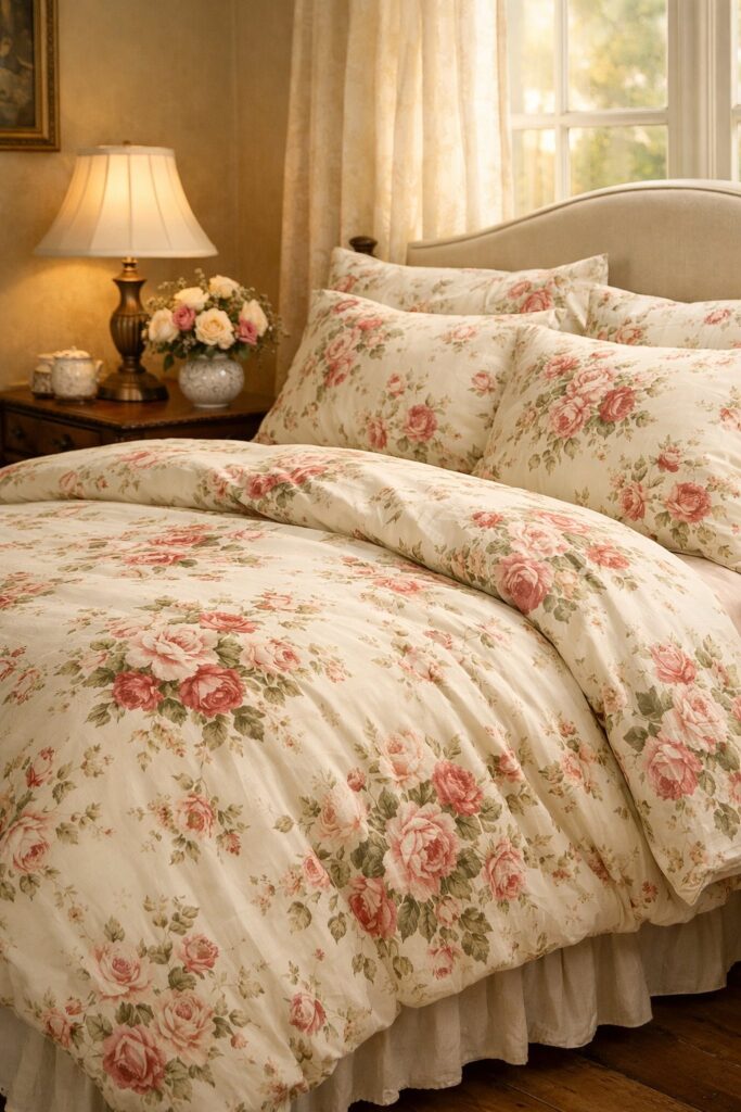 Rose-Printed Vintage Duvet Cover