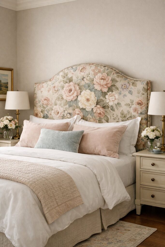 Floral fabric headboards for elegance
