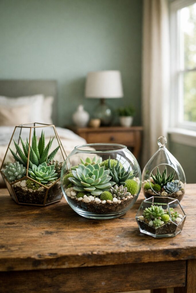 Glass terrariums with succulents