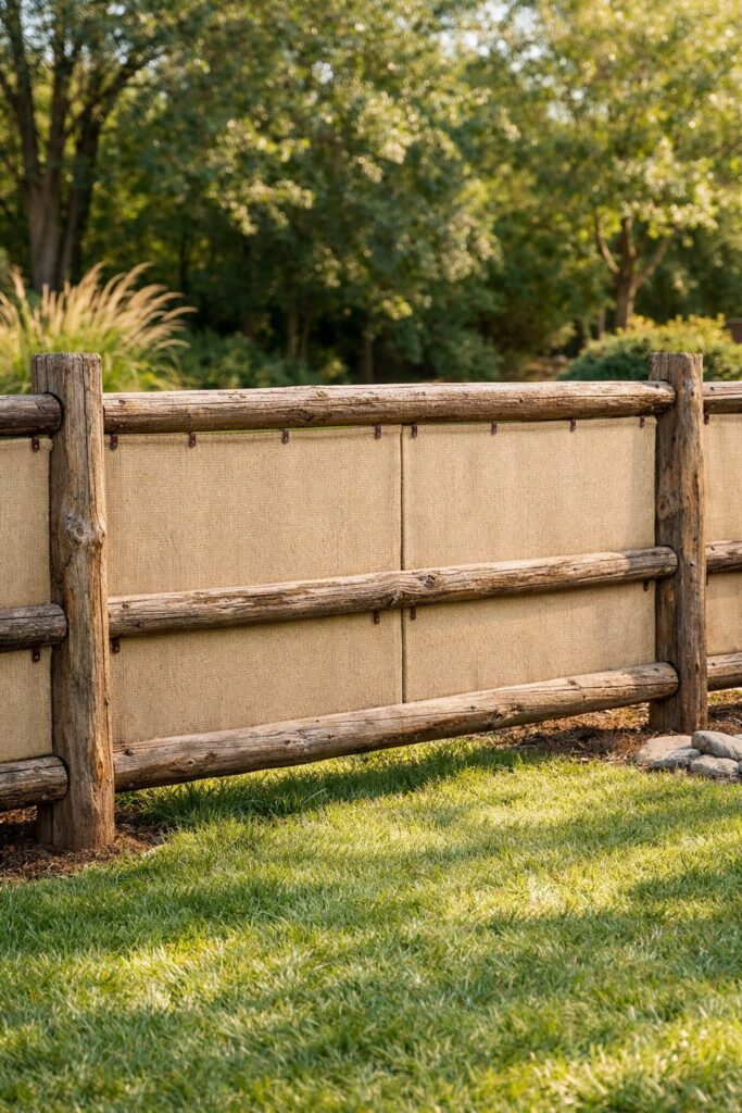 Rustic split rail fence with fabric
