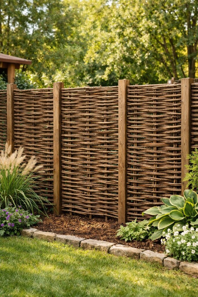 Woven willow or hazel hurdles