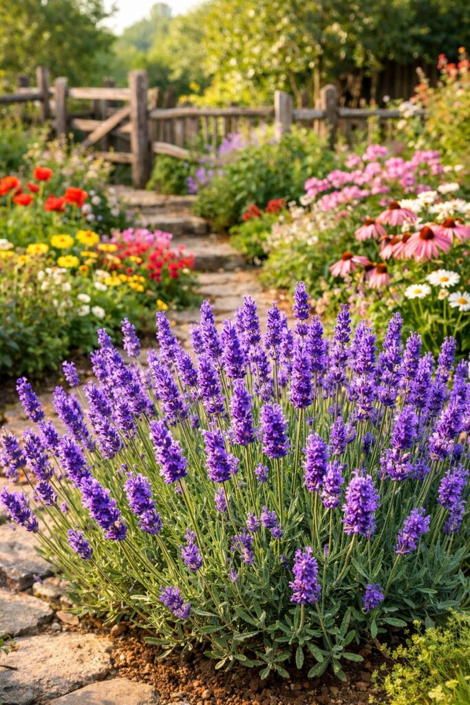 Bunter Bauerngarten mit Lavendel