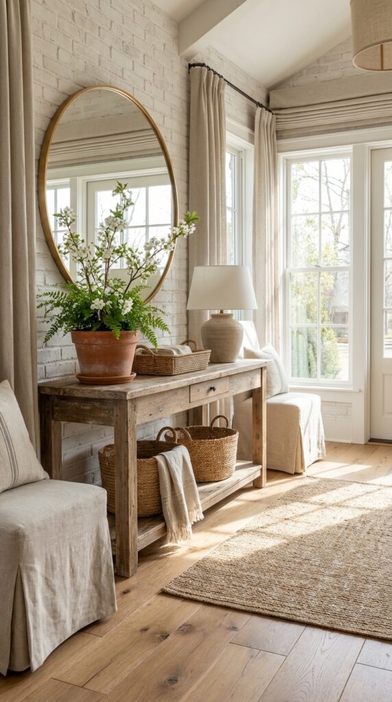 Gold-Rimmed Round Mirrors for Entryways