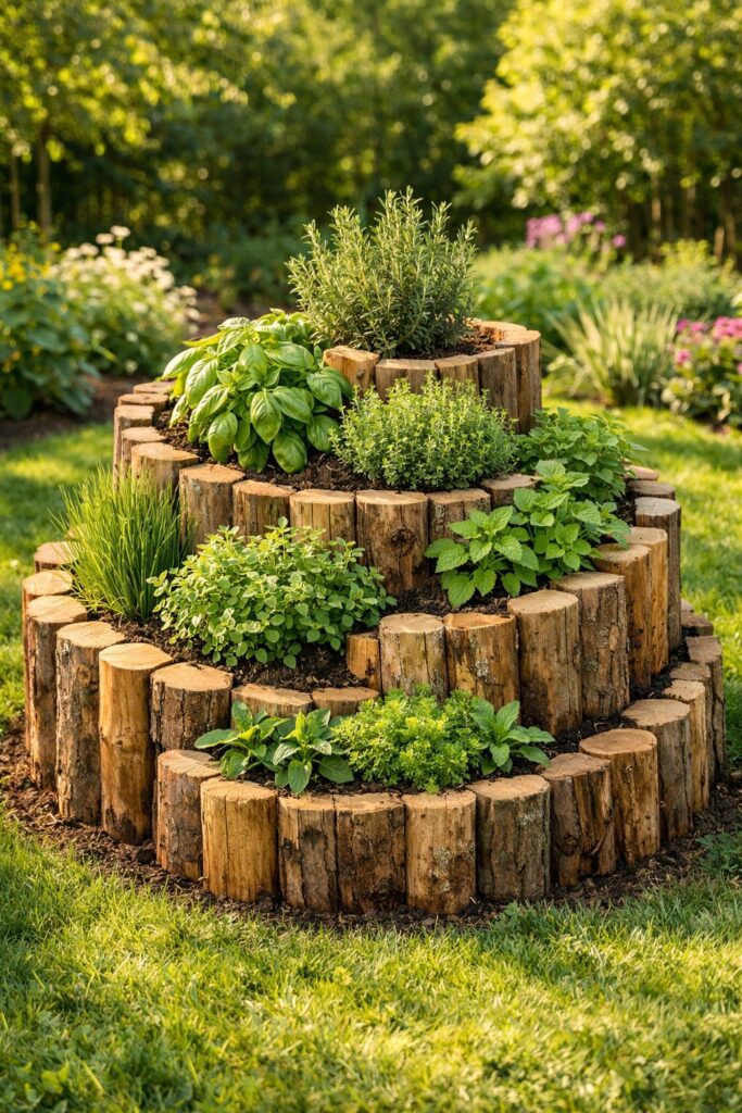 Kräuterspirale aus Holz