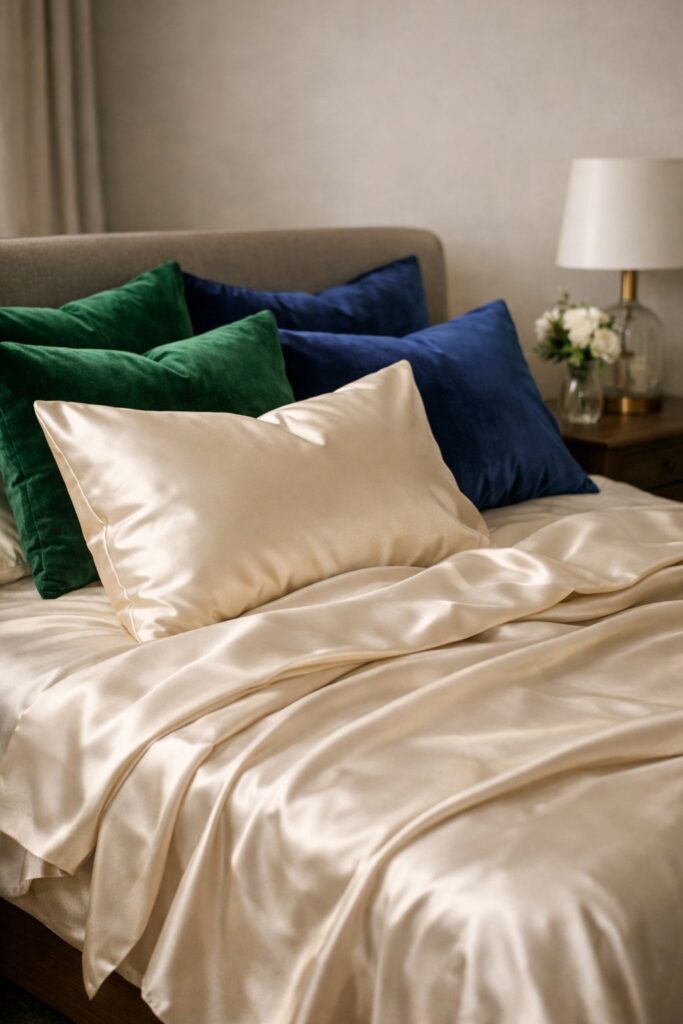Pair velvet pillowcases with silk sheets