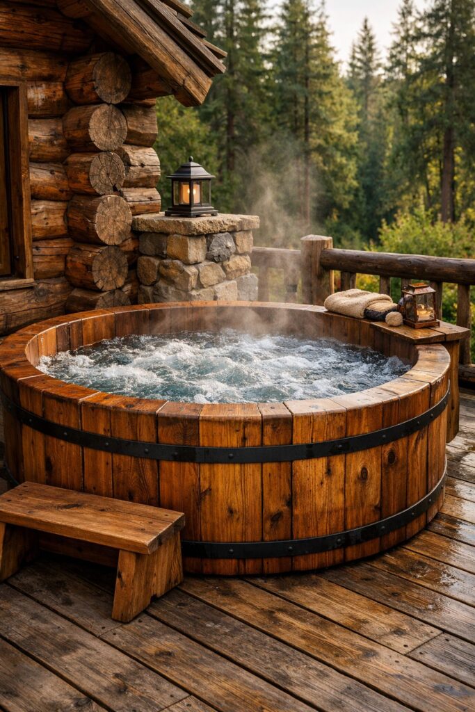 Rustic Log Cabin Style Hot Tub