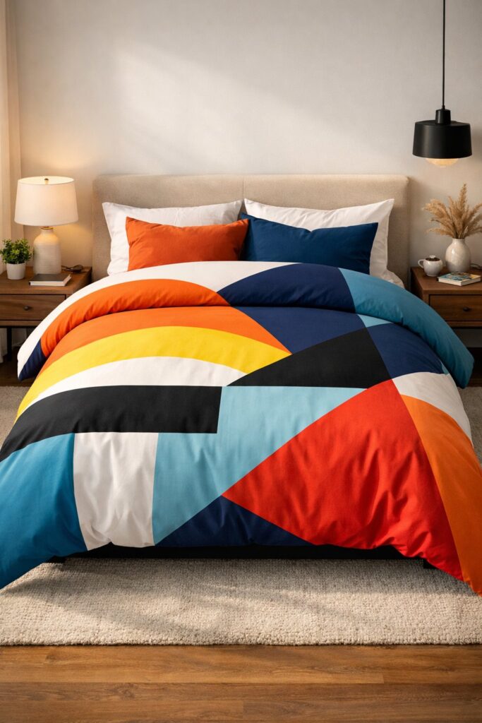 Use a duvet cover with bold geometric patterns