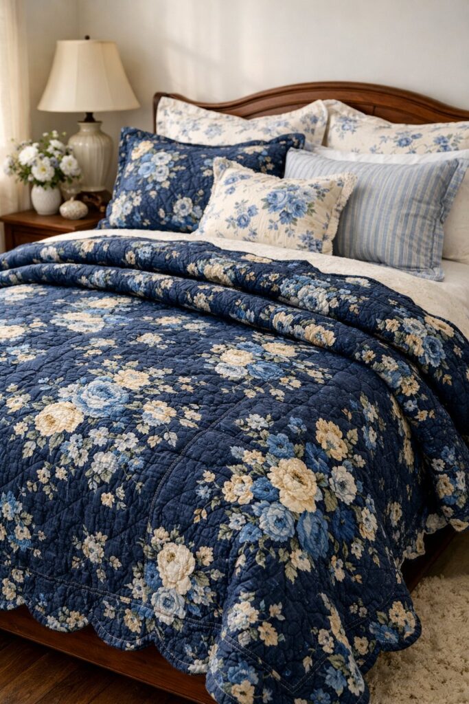 Vintage navy floral quilt