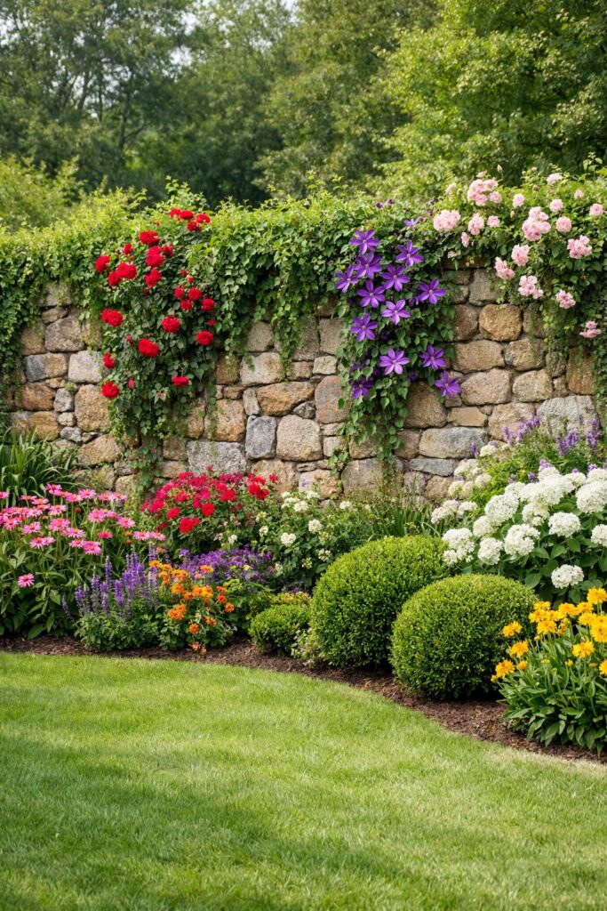 Bepflanzte Steinmauer als Sichtschutz
