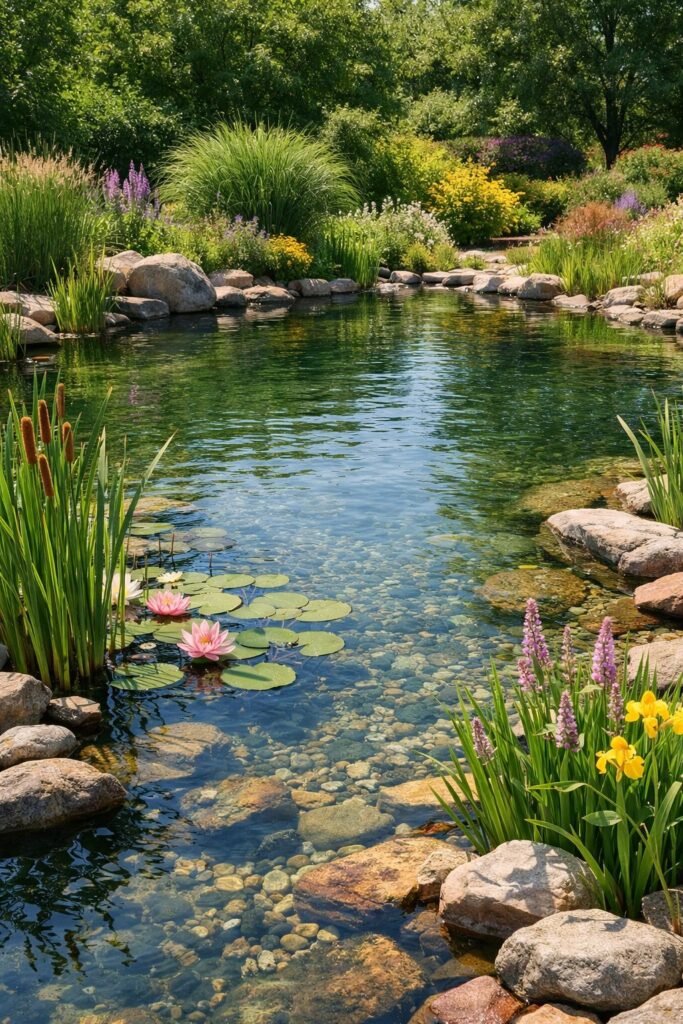 Schwimmteich mit natürlichen Pflanzen