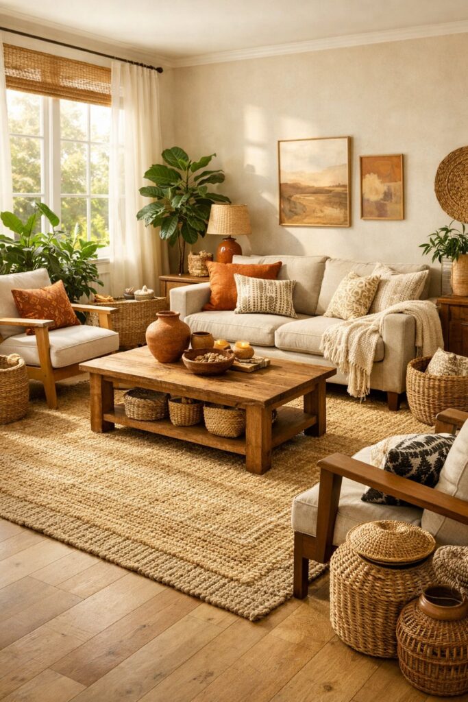 Add natural jute or sisal rugs for texture
