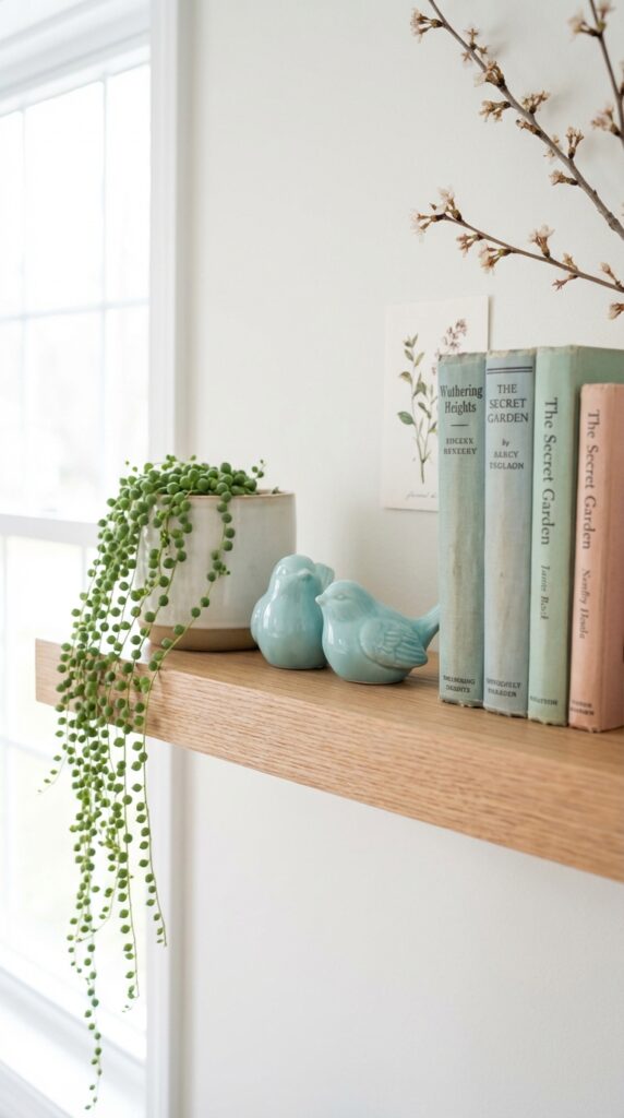 Ceramic bird figurines for shelf decor