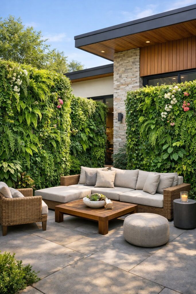 Lush vertical garden privacy walls