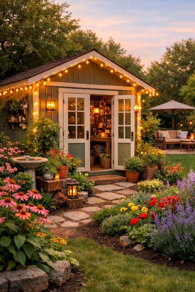 Lichterkette um die Gartenlaube