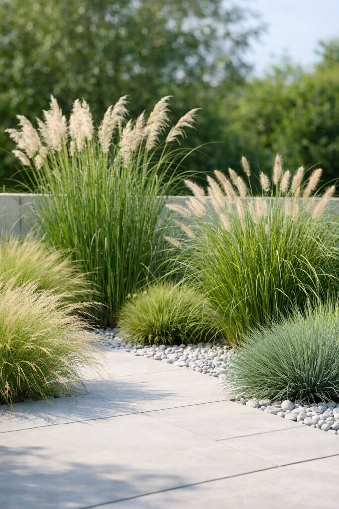 Minimalistischer Garten mit Gräsern