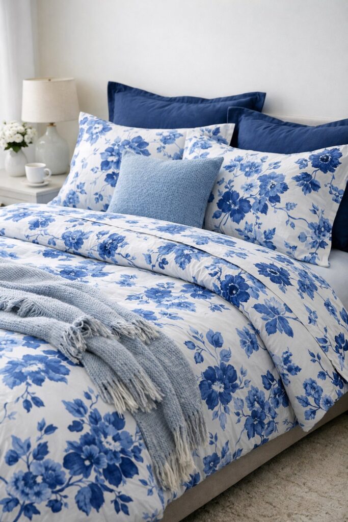 Indigo floral printed sheets