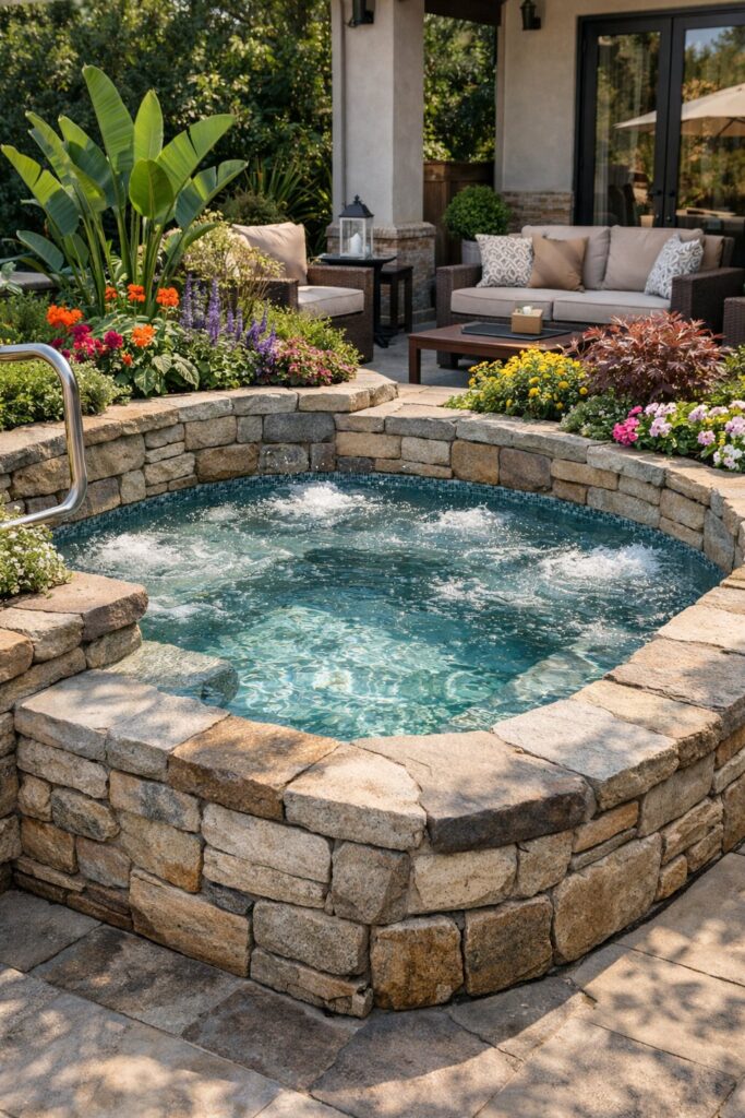 Stone surround with built-in planters