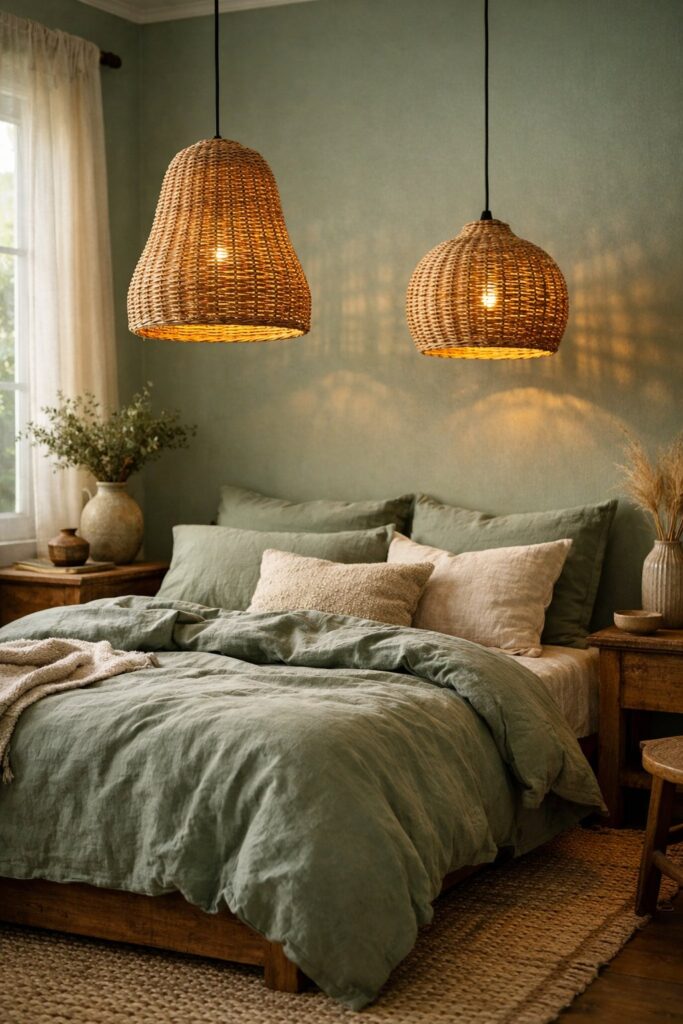 Woven wicker light fixtures