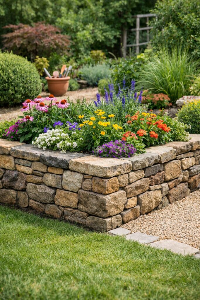 Natursteinmauer als Hochbeet