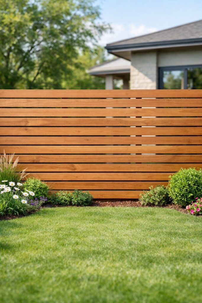 Horizontal slat wood privacy fence