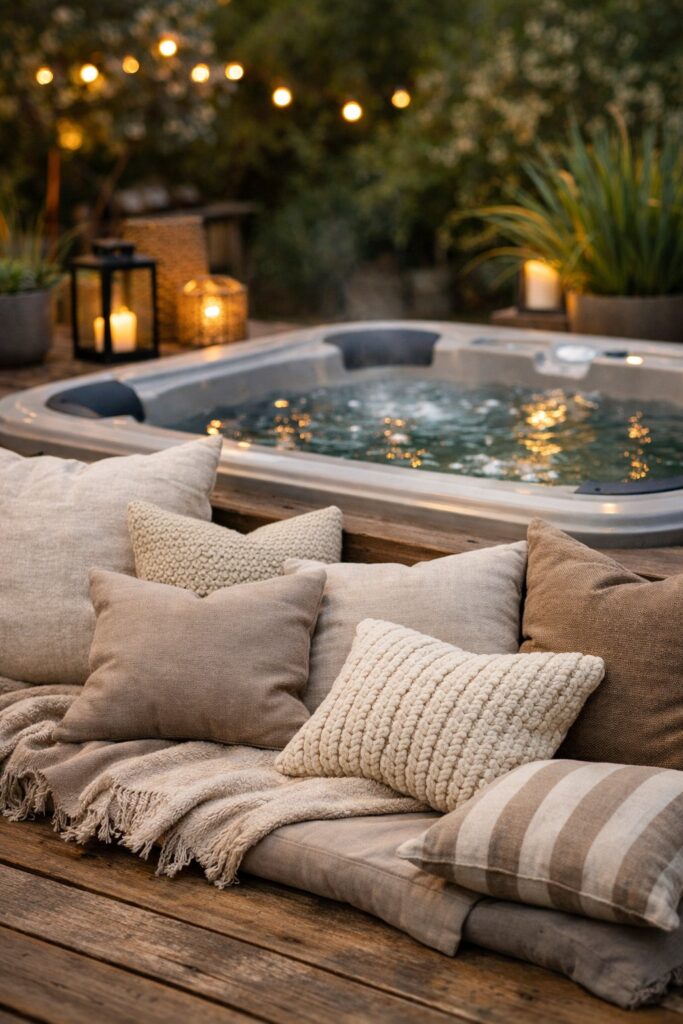 Soft outdoor cushions and throw pillows