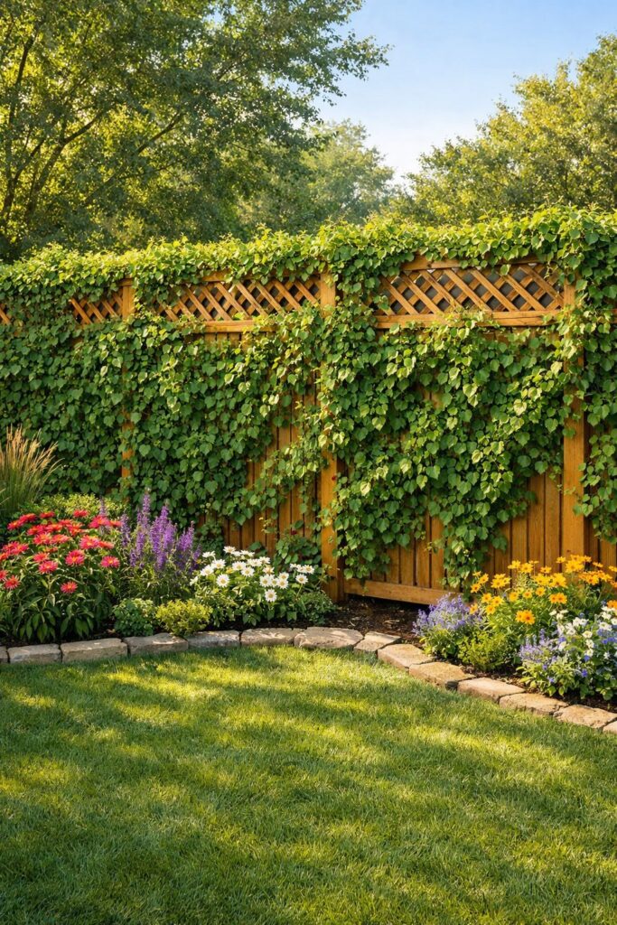 Trellis fence with vines