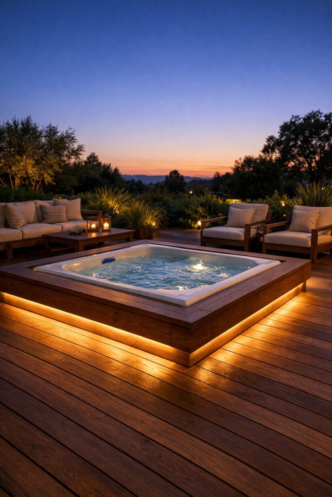 Deck with under-tub lighting for ambiance