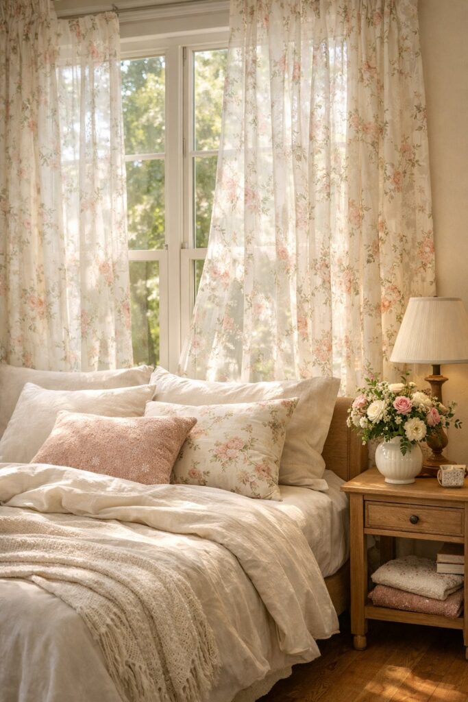 Floral curtains that diffuse natural light